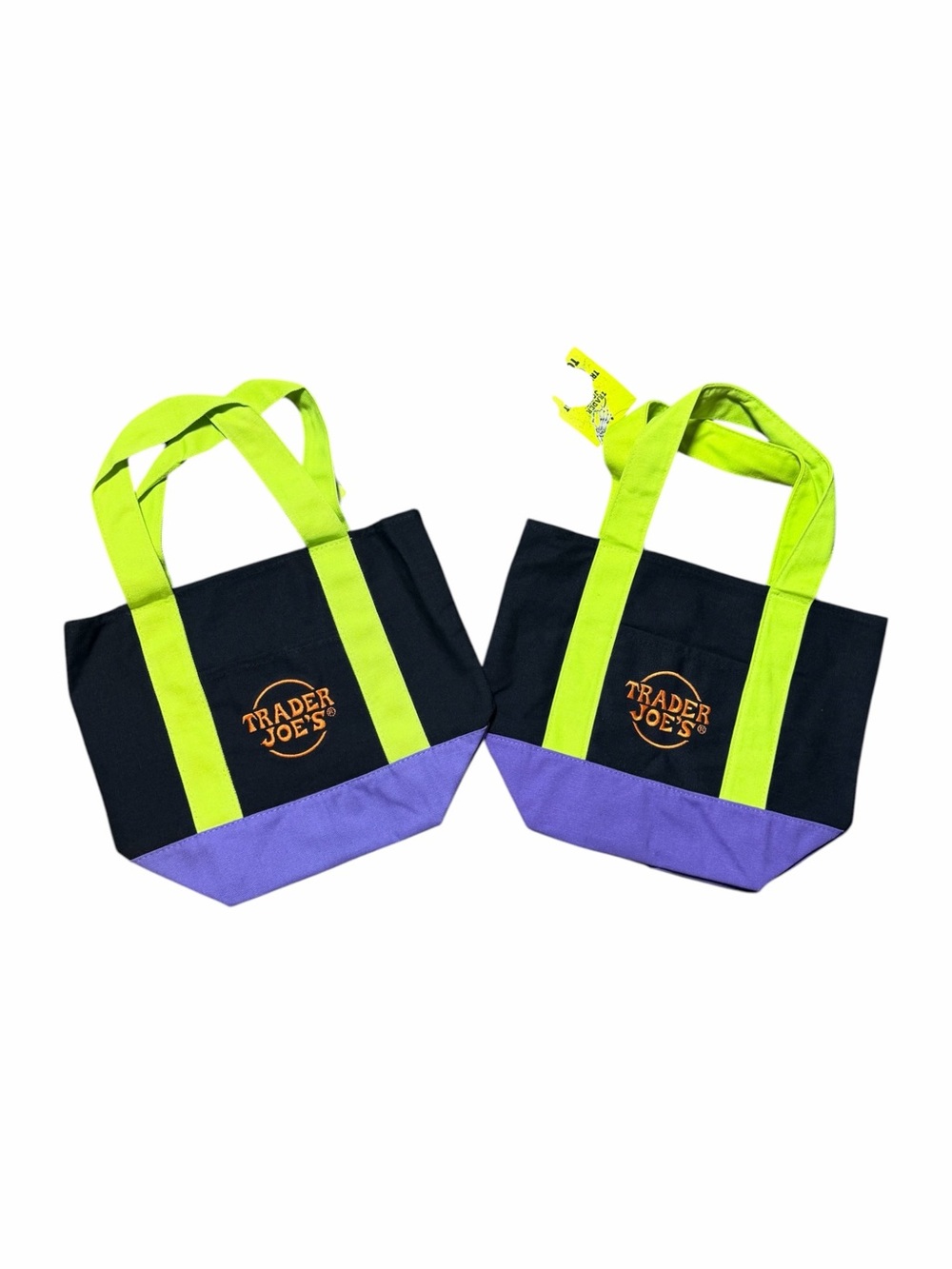 NWT Trader Joes Mini Halloween Canvas Tote Bags (2) Black Multi Limited Edition